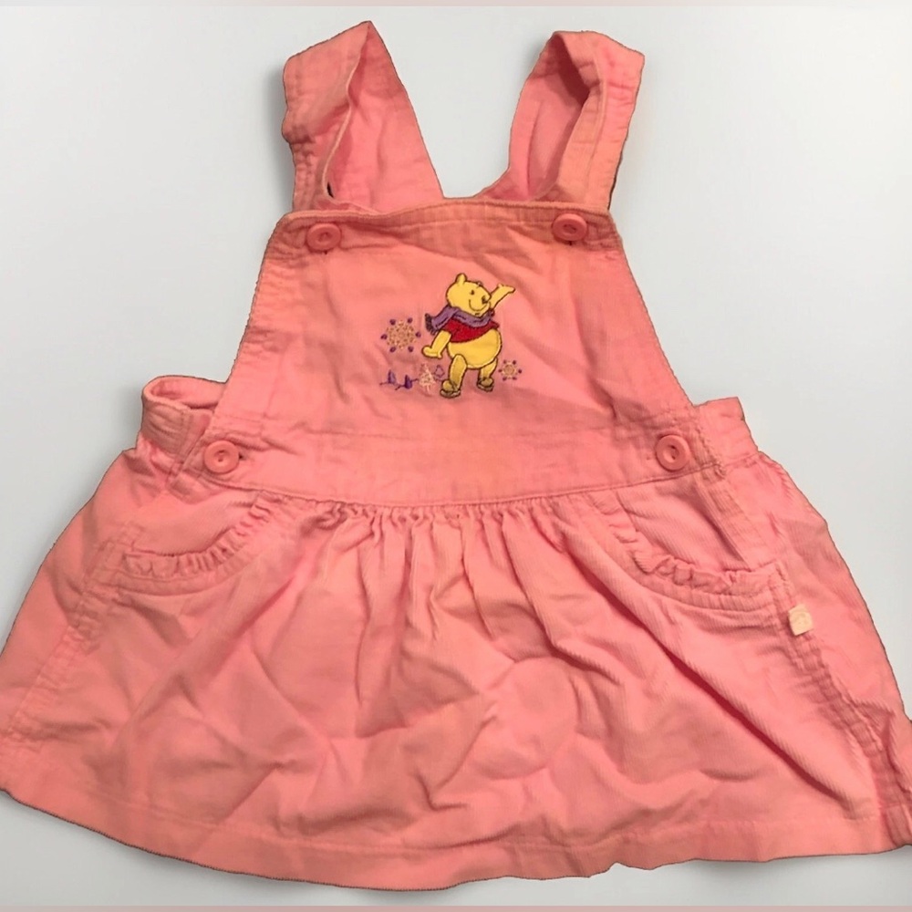 Y2K Disney Embroidered Winnie The Pooh Corduroy Overall Dress Infant Girls Pink